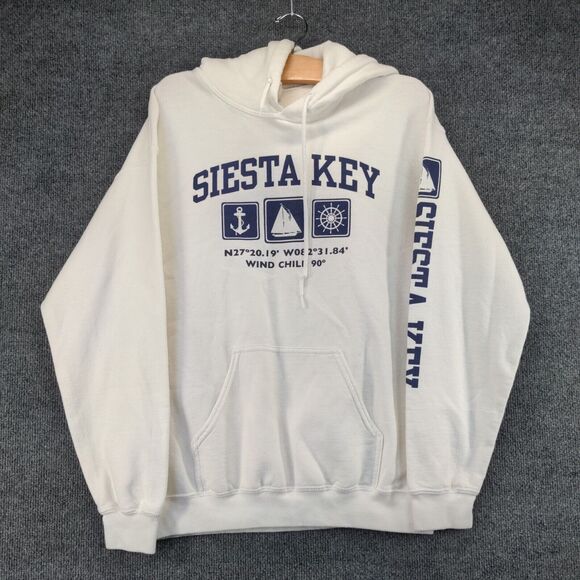 Siesta Key FL Hoodie Sweatshirt Mens Medium Pullover White Polycotton Blend - Picture 2 of 14